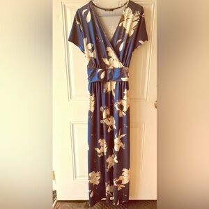 Navy Floral Maxi Dress with Cream Blooms